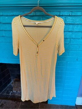 Anthropologie Mustard & White Striped Henley Dress